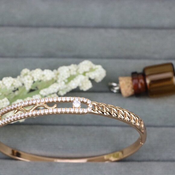 Rose Gold Plated Bangle with Dual Row Crystal Detailing, XPBL0480 - Picture 11 of 11